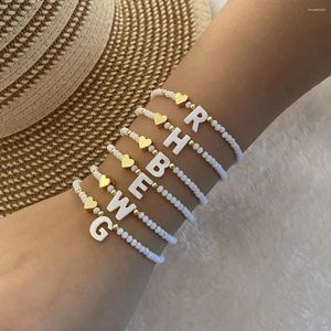 Strand Mosengkw Original Design Crystal Beaded Bracelet Simple White A-Z Letter Handmade Bead Women