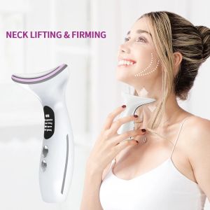 Mask EMS Neck Face Beauty Device LED Fotonterapi Lyft och dra åt massager Mikroström Wrinkle Remover Skinvårdsverktyg