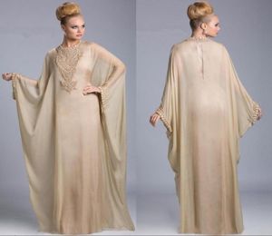 2019 barato champanhe abaya dubai islâmico kaftan chiffon cristal árabe vestidos de noite mangas compridas frisado vestido de baile vestidos de festa 5526680