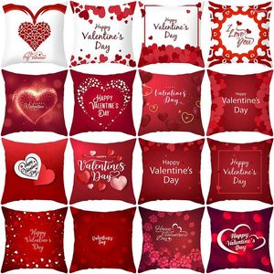 Pillow Valentine's Day Case Red Letter Love Peach Skin Printing Cover Car Sofa Decorative Pillows