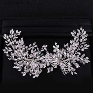 Tiaras Fashion Silver Crystal Diamond Hair Comb Accessories Wedding Headwear Bridal Hair Accessories Bridal Hair Accessories Y240319