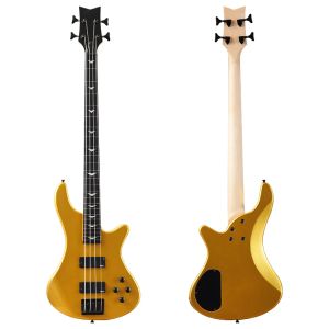 Guitar Electric Bass Guitar Champagne Golden 4 String Fretless Guitar Bass High Gloss Solid Okoume Wood Body Bass Guitar with Fret Line