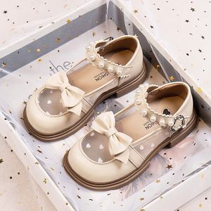 Kinder Freizeitschuhe Atmungsaktive Mädchen Lederschuhe Liebe Weiche Perlen Spitze Prinzessin Schuhe Elegante Schleife Kinder Schuhe Niedlich 240314