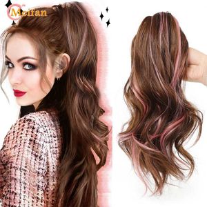 Perucas sintéticas Perucas sintéticas MEIFAN Sintético longo natural ondulado encaracolado clipe de garra no cabelo rabo de cavalo falso destaque rabo de cavalo rosa para mulheres 240328 240327