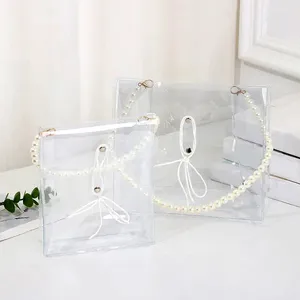 Gift Wrap Pearl Handle Transparent PVC Bags Handbag Tote Bag Birthday Wedding For Guests Exquisite Packaging Small Business