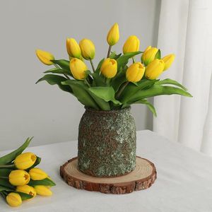 Flores decorativas 7 cabeças de flores toque real artificial látex pu tulipa buquê decoração para casa mesa de casamento decoração do quarto presente f710