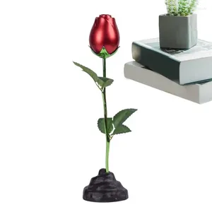 Decorative Flowers Metal Rose Statue Standing Aluminum Alloy Flower Romantic Valentine's Day Gifts Tabletop Ornaments For Courtyard