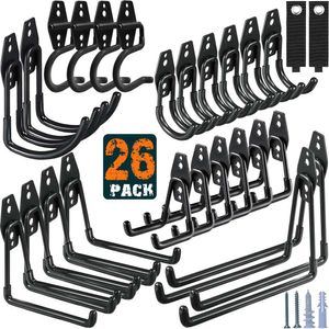 Hupbipy 26 Pack Hooks Heavy Duty, Utility Steel Storage Hooks, Wall Mount Garage Hangerorganizer för att organisera elverktyg, stegar, bulkföremål, cyklar, rep