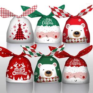 Present Wrap 10st Christmas Ear Candy Påsar Plastkartong Santa Claus Snowman For Xmas Noel Cookies Packing Supply