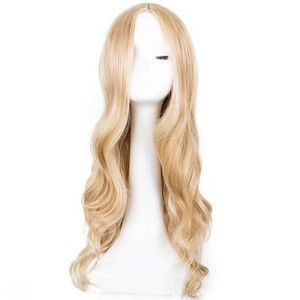 Synthetische Perücken Cosplay Perücke Fei-Show Synthetische Lange Lockige Mittelteil Linie Blonde Frauen Haar Kostüm Karneval Halloween Party Salon Haarteil 240328 240327