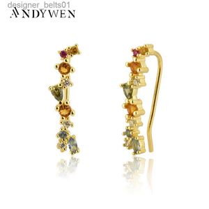 Stud Anwen% 100 925 STERLING Gümüş Altın 18mm Tırmanıcı Saplama Küpe İnce Dişli Kulak Pimi Lüks Kristal CZ Zirkon Piercingjewelryc24319