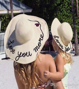 INS KIDAM SUNER BBLOCK Anne ve Kızı Sunhats Kadın Yazlar El Yapımı Seviyorum Paillette Fedora Straw Güneş Şapkaları Çocuk Plaj Şapkası BI2378939
