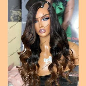 合成ウィッグシンセティックウィッグGlueless Dark Golden Brown 1x4 Opening u Part Human Hair Wigs Dark Roots Middle/Left/Right U Part/V Part Wig for Women 240328 240327