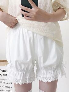 Calcinha feminina branco plissado calcinha mulheres kawaii abóbora bonito laço bowknot lolita segurança shorts calças vintage vitoriano bloomers