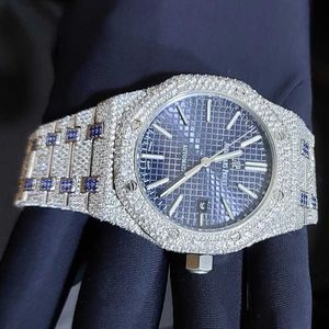 Relógio totalmente gelado com corpo de aço automático laboratório diamante relógios artesanais para homens bustdown hip hop