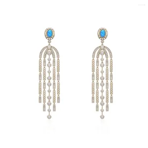 Kolczyki Dangle Tirim Women Jewelry Cubic Zircorn Opal Pearls Drop vintage długi łańcuch fringe do akcesoriów imprezowych