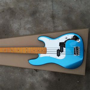 Gitarre, 4-saitige Bassgitarre, 22 Bünde, Spiegelschutzplatte, Metallic-Lack, Highlight, Blau, Weiß, Patchwork, maßgeschneidert, professioneller Anfänger