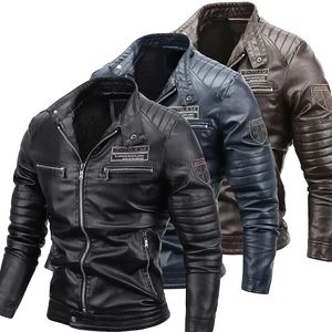 Autumn and Winter Mens Pu Jacket med plyschisolering Vintermens läderjacka Fashion Trend 240314