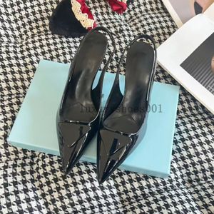 Yaz Sandal Kadın Yüksek Topuklu Fırçalı Deri Slingback Pompalar Patent Deri Sling Ayakkabı Saçlı Ayak Ayakkabı Elbise Partisi Düğün Lüks Tasarımcı Büyüklüğü 35-40 3.7 03
