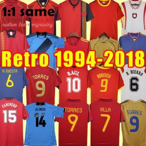 Camiseta de futbol Ретро футбольные майки Испании 1994, 1996, 2002, 2008, 2010, 2012, винтажные футболки DAVID VILLA HIERRO TORRES FABREGAS Espagne 94 96 02 08 10 12