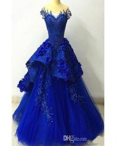 Luxury Sweetheart Evening Dresses Royal Blue Prom Dresses Long Quinceanera Ball Gowns With 3D Flower Appliques Formal Party Gowns1690333