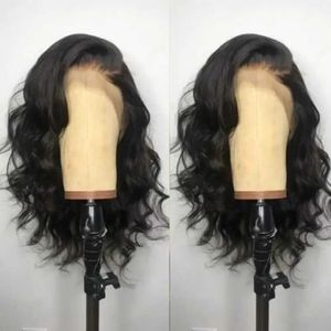 Syntetiska peruker Syntetiska peruker Svart kort kroppsvåg spetsar Front Wigs Glueless Natural Wave Syntetisk värmebeständig fiber Hår peruk med babyhår 16 tum 240328 240327