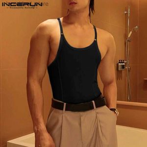 Men's Tank Tops Men Bodysuits Solid Color O-neck Sleeveless Skinny Sexy Streetwear Pajamas Rompers 2023 Casual Tank Tops Bodysuit S-5XL L240319