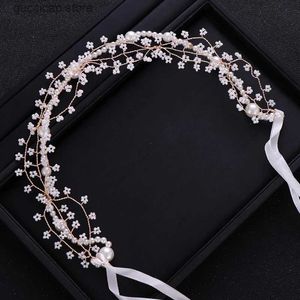 Tiaras Trendige Braut Perlen Stirnband Hochzeit Tiara Gold Stirnband Braut Tiara Haarschmuck Handgefertigter Haarschmuck Haarschmuck Y240319