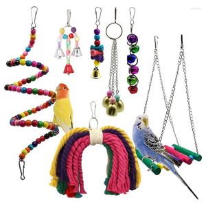 Andra fågelförsörjningar papegoja Swing Toys 7st Colorful Pet Birds Bell Toy Climbing For Chew Climb Atsing Rest Budgeriger Conures