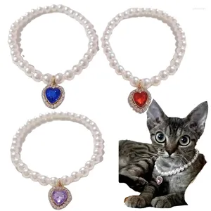 Coleiras de cachorro colar de pérola colares de luxo bling strass casamento gato coração jóias cães roupas traje acessórios para animais de estimação