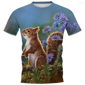 Men's T Shirts HX Fashion Animal T-shirts Funny Cute Squirrel Blue Daisy 3D Printed Tees Summer Short Sleeve Casual Harajuku TShirts