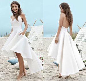 Women039s Satyn Spaghetti Pasek Hilow Wedding Party Dress Eleganckie satynowe suknie ślubne plażowe Hilow White Party Solens8537314