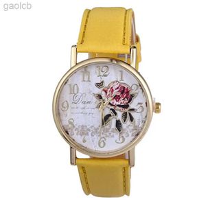 Wristwatches Luxury Brand Woman Watch Stylish Women Rose Pattern Watch Classic Round Dial Faux Leather Strap Quartz Movement Wrist Watch 24319