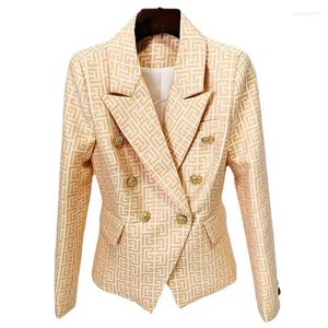 Kombinezony damskie Wysokiej jakości wiosenna jesienna Blazer 2024 W kurtkach Ladies Gold Button Slim Fit Graphic Jacquard