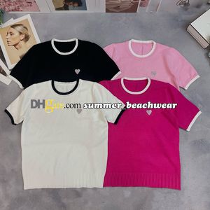 Designer tripulação pescoço malhas verão casual respirável malha camisetas mulheres malha topos elegante camisola bordada