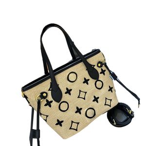 24ss mulheres designer de luxo verão palha bordado clássico flores totes bolsa bolsa shouder crossbody senhoras bolsas com bolsa de metal original 25cm