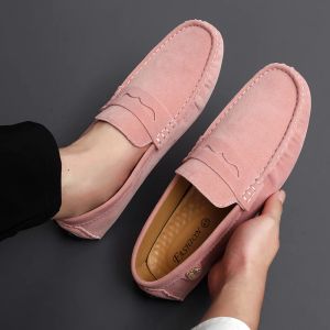 Shoes Suede Leather Penny Peas Loafers Men Women Boys Driving Shoes Big Size 3548 Moccasins Slip on Flats Designer Mens Loafers Pink