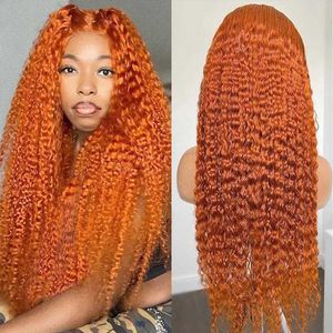 Synthetische Perücken Ingwer Orange Lace Front Perücke Deep Wave Curly Full Lace Front Echthaar Perücken Wasserwelle HD Lace Frontal Perücke Fabrikpreis 240328 240327