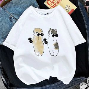 Women's T-Shirt Kaii Cat Women Print Funny T-shirt Girl Animal Y2K Fashion 90S Print Tops Tee Gril Black White ClothesDrop ShipC24319