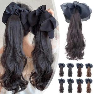 Synthetic Wigs Synthetic Wigs Big Wave High Ponytail Wig Grab Clip Bow Long Hair Ponytail Brown Black Artificial Hair Braid Curled Ponytail 240329