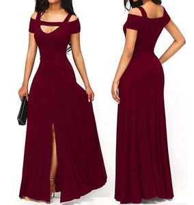 2019 Autumn Womens Dresses Royal Blue Cold Shoulder Front Slit Flare Maxi Long Dress Vestido Festa Evening Party Dress PD622863634