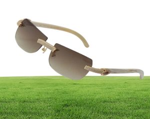 2022 Novo modelo Micropaved Diamond Sunglasses Original Black Buffalo Horn Rimless Genuine Natural Sun Glasses 18K Gold C Decoratio6602557