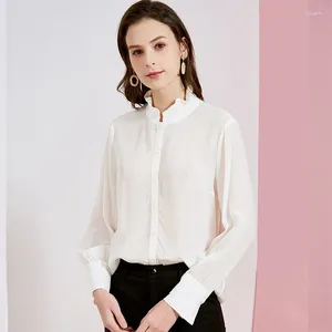 Kvinnors blusar och toppar Silk White Stand Collar Office Formella avslappnade skjortor plus stor storlek vår sommar sexig haut femme