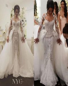 Middle East 2020 Wedding Dresses Mermaid Bridal Dresses Trailing Sexy Lace Overskirts Berta Bridal Wedding Gowns Detachable Steven9359316