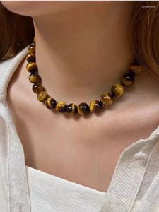 Chains 10mm Natural Tiger Eye Stone Beads Necklaces Men Fashion Round Bead For Women Design Accessories