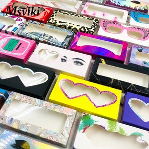 100 Pcs Eyelash Packaging Box Bulk Wholesale Custom 3D Mink Lashes Boxes Packaging With Makeup Set Eyelashes Case Pack 240309