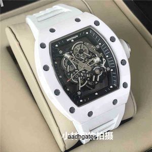 Richa Carbon Fiber Men's Automatic Mechanical Watch White Ceramic Wine Barrel Mill Personlighet Stor DIAL WB6F