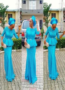 Sky Blue Mermaid Evening sukienka Długa Nigeria African Style szata de soiree pół rękawów Abendkleider 2020 PROM Party Dress5038740