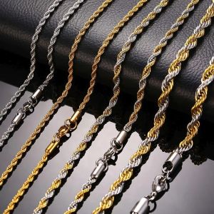 14k Gold Rope Chain Men Necklace Golden Twisted Wave Links Basic Chains Choker Unisex Punk Jewelry