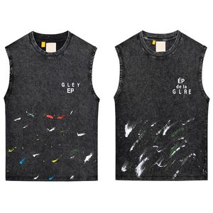 24ss USA Washed Vintage T shirt High Street Handmade Splash-ink Tee Sleeveless Spring Summer Fashion Skateboard Vest Men Tshirt 0319